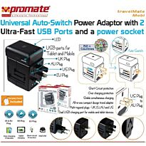 Promate Travelmate.Mobi Universal Auto-Switch Power Adaptor with 2 Ultra-Fast USB Ports and a power socket