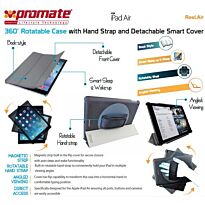 Promate Reel Air -360? Rotatable Case with Hand Strap and Detachable Smart Cover for iPad Air-Grey
