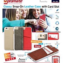 Promate Slit-i6P Classy Snap-On leather case with card slot - Grey