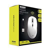 Port Wireless Silent 3600DPI 3 Button USB and Type-C Dongle Mouse - White