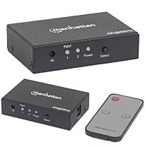Manhattan 4K 2-Port HDMI Switch - 4K @ 60Hz, AC Powered, Remote Control, Black, Retail Box , Limited Lifetime year warranty