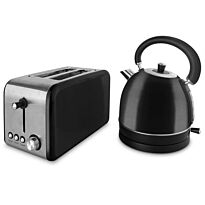 Melllerware Cordless Kettle and Toaster Combo Colour : Black - 1.8L capacity, 360 degree cordless base, 304 brushed stainless steel, 2 slice capacity, 3 functions: cancel, defrost, reheat Retail Box 1 year warranty
