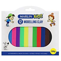 Marlin Kids Modelling Clay 200g 12 Colours �??Non Toxic 6 Neon and 6 Normal colours, Retail Packaging, No Warranty 