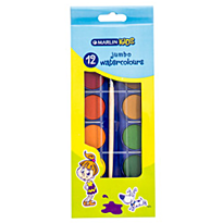 Marlin Kids 12 Jumbo Water Colours + Brush in box, Retail Packaging, No Warranty