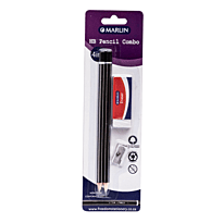 Marlin HB Pencil Combo: 2 HB pencils + 1 hole metal sharpener + Eraser 60x20x10mm , Retail Packaging, No Warranty