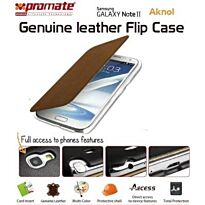 Promate Aknol-Premium Leather Flip Case for Samsung Galaxy Note 2-Brown Retail Box 1 Year Warranty