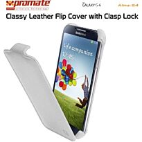 Promate Alma-S4 Classy Leather Flip Cover with Clasp Lock for Samsung Galaxy S4-Whiteue Retail Box 1 Year Warranty