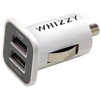 Whizzy Dual USB Port Car Charger-2 x USB Ports, Chargers 2 Devices Simultaneously Via Car Lighter Socket