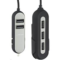 Whizzy 5 Port USB Family Car Charger- Charges Up To 5 Devices Simultaneously Via Car Lighter Socket