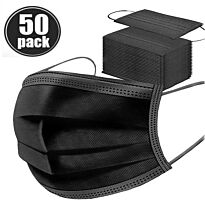 Casey Black 3 Ply Disposable Face Mask with Earloop 50 Per Pack-Non-Woven, Flexible Nose Piece, 3 Layer Fabric Ensure High Filtration Efficiency and Absorption, Colour Black Retail Box No Warranty