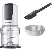 Kenwood Quad Blade Mini Food Chopper-500ml Bowl Capacity, Powerful 500w Motor, 2 x Speed Push Down Operation, Stainless Steel Quad Blade System, Custom Designed Mini Spatula, Colour White, Retail Box 1 Year Warranty