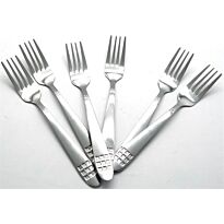 Casey Catering 6 Piece Stainless Steel Dinner Dessert Forks Set With Square Design Printed On Handle Retail Box No Warranty