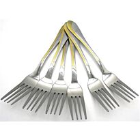 Casey Catering 6 Piece Stainless Steel Dinner Table Forks Set With Gold Wave Design Printed On Handle Retail Box No Warranty