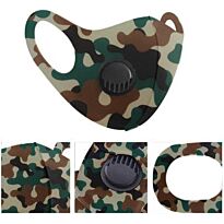 Casey Reusable 3D Structured Unisex Dual Layer Face Masks With Breath Valve Colour Camo Woodland Green