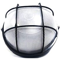 Noble Pays Round Bulkhead Light Fitting Large With Grid Black- 240mm Diameter