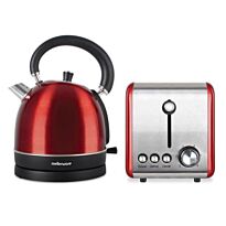 Mellerware Stainless Steel Red Toaster and Kettle Combo Set - The classic designed vibrant Red brushed stainless steel kettle has a 1.8l capacity