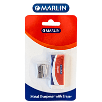 Marlin Metal Sharpener 1 hole and eraser 60 x 20 x 10mm combo Single pack, Retail Packaging, No Warranty