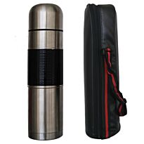 Totally 1 Litre Bullet Stainless Steel Flask With Antislip Grip And Bag- Screw On Cup And Stopper, Double Wall Insulated, Stainless Steel Casing, Retail Box Out Of Box Failure Warranty