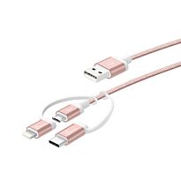 J5create JMLC11 3-in-1 Charging Sync Cable - Lightning+Type-C+Micro-B Rose Gold