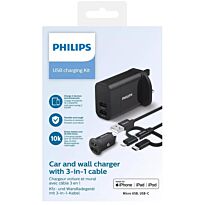 Philips USB Car and Wall Chargers with 3 in 1