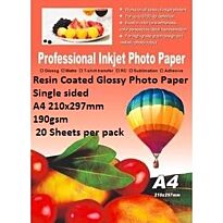 E-Box Resin Coated Glossy Photo Paper-Single sided A4 210x297mm-190gsm- 20 Sheets