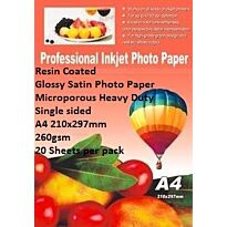 E-Box Resin Coated Glossy Satin Photo Paper- Microporous Heavy Duty Single sided A4 210x297mm-260gsm-20 Sheets