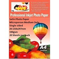 E-Box Satin Photo Paper- Microporous Coated Medium Duty- Single sided A4 210x297mm-190gsm-20 Sheets