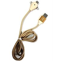 Geeko 3 in 1 Multiport USB Data and Charge Cable-Micro USB Apple Lightning and Type C Connectors-Colour Gold