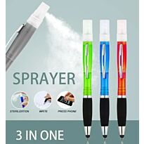 Geeko 3 in 1 Sanitizer Spray Stylus and Blue ink Pen- 3 Functions-Refillable Sanitizer Container with Spray Nozzle Orange