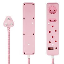 SWITCHED 4 Way Surge Protected Multiplug 3M Braided Cord Pink