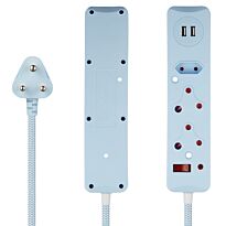 SWITCHED 3 Way Medium Surge Protected Multiplug with Dual 2.4A USB Ports 0.5M Braided Cord Blue