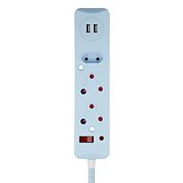 SWITCHED 3 Way Medium Surge Protected Multiplug with Dual 2.4A USB Ports 0.5M Braided Cord Blue