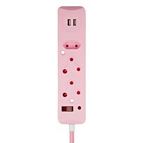 SWITCHED 3 Way Medium Surge Protected Multiplug with Dual 2.4A USB Ports 0.5M Braided Cord Pink