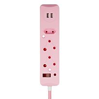 SWITCHED 3 Way Surge Protected Multiplug with Dual 2.4A USB Ports 3M Braided Cord Pink