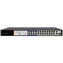 24 Port Fast Ethernet AI PoE Switch with 2GE/1SFP Uplink