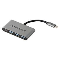 VolkanoX Core Hub Series USB Type C to 3 x USB 3.0 Plus Power 10cm Charcoal