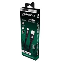 Volkano Slim Series Flat PVC Lightning Cable 1.2m - Black