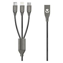 Volkano Iron Series Round Metallic Spring 3 in 1 (Type-C / Lightning / Micro) Cable 1m Black