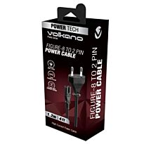 Volkano Presto series Power Cable 2 pin Figure 8 �to Type-C Euro 1.2m 5A - black