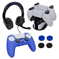 Sparkfox PlayStation 5 Combo Gamer Pack with Headset|Grip Pack|Controller Skin|Charging Dock