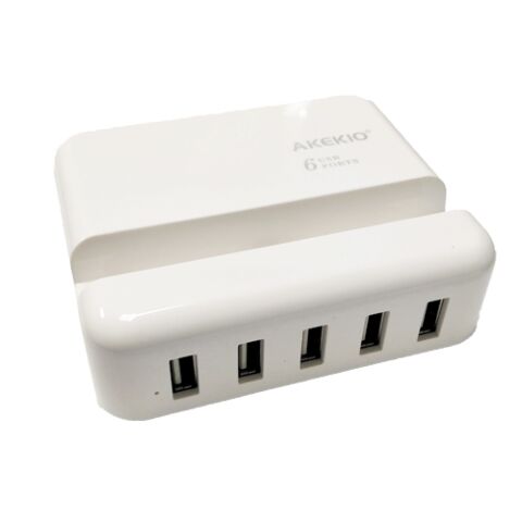 Geeko 5 Port USB Travel Charger with Apple Lightning Cradle - White