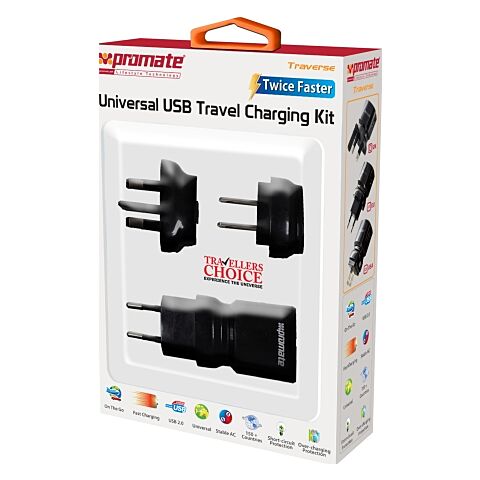 Promate Traverse Multiregional Travel USB Charger-White