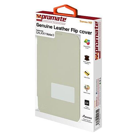 Promate Sansa-N2 -Wh/Wh Genuine Leather Flip cover for Samsung Galaxy Note II