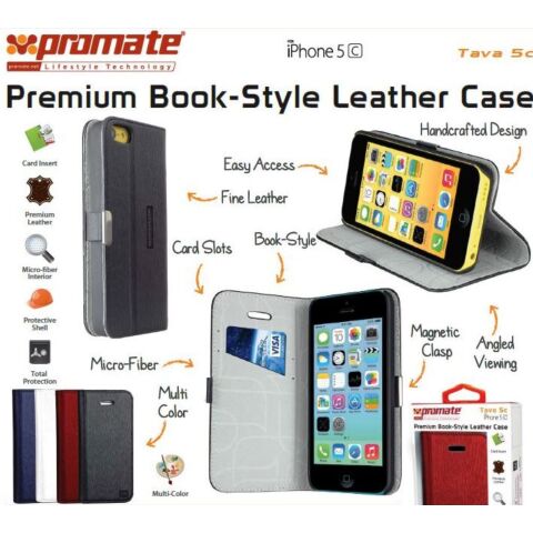 Promate Tava 5C Book-Style Flip Case with Card Slot for iPhone 5c Colour Black