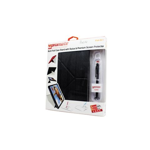 Promate Ifold Air Multi-Foldable Case Stand Stylus and Screen Protector for iPad Air Black
