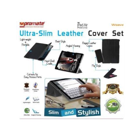 Promate Weave Ultra-Slim Leather Cover Set for iPad Air & iPhone 5/5s