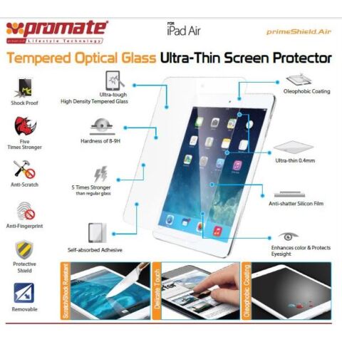Promate primeShield Air-Ultra-Thin Tempered Optical Glass Screen Protector for iPad Air