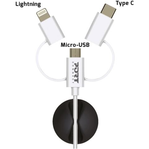 Port 3 in 1 cable - Lighting / Type-C / Micro USB - 1.2m White
