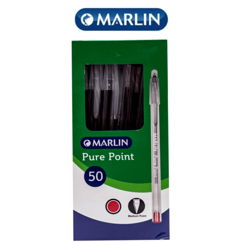 Marlin Pure Point Transparent Pens Box of 50 Colour: Red