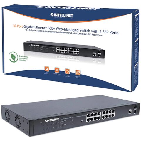 Intellinet 16-Port Gigabit Ethernet PoE+ Web-Managed Switch with 2 SFP Ports - IEEE 802.3at/af Power over Ethernet (PoE+/PoE) Compliant